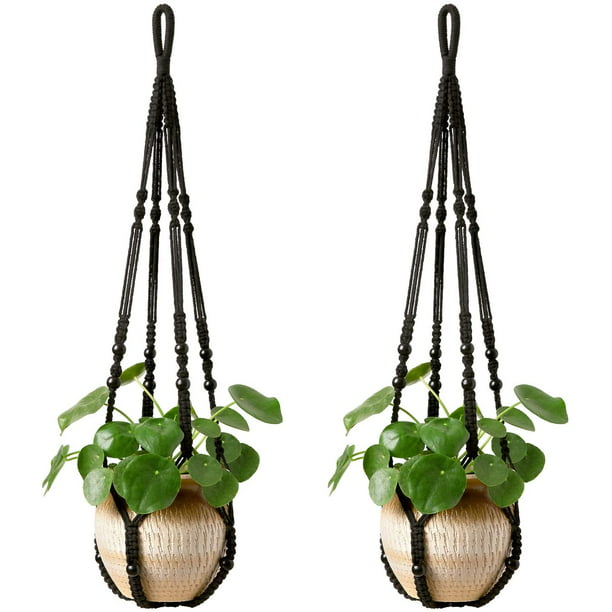 Macrame Plant Hangers Alotpower Indoor Hanging Planter Basket with Wood Beads Decorative Flower Pot Holder No Tassels for Indoor Outdoor Home Decor 35 Inch 2 Pack 
